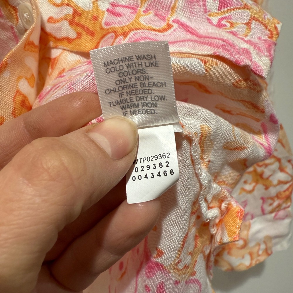 J Jill Love Linen Sea Coral Turtles Print Button Front Tunic Small Petite Coasta - Picture 11 of 11